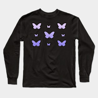 Purple Ombre Faux Glitter Butterflies Long Sleeve T-Shirt